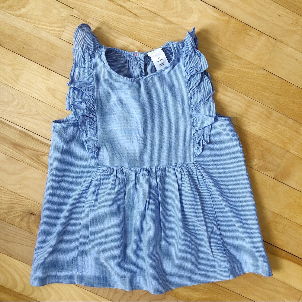 Kids J. Crew Pinstripe Ruffle Tank - Size 6-7
